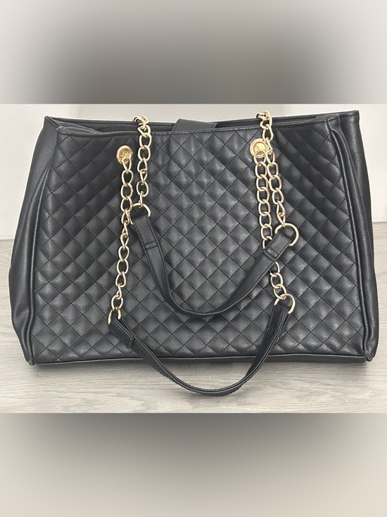 Payless Handbags - Quilted Black Gold Chain-Handle Tote Bag